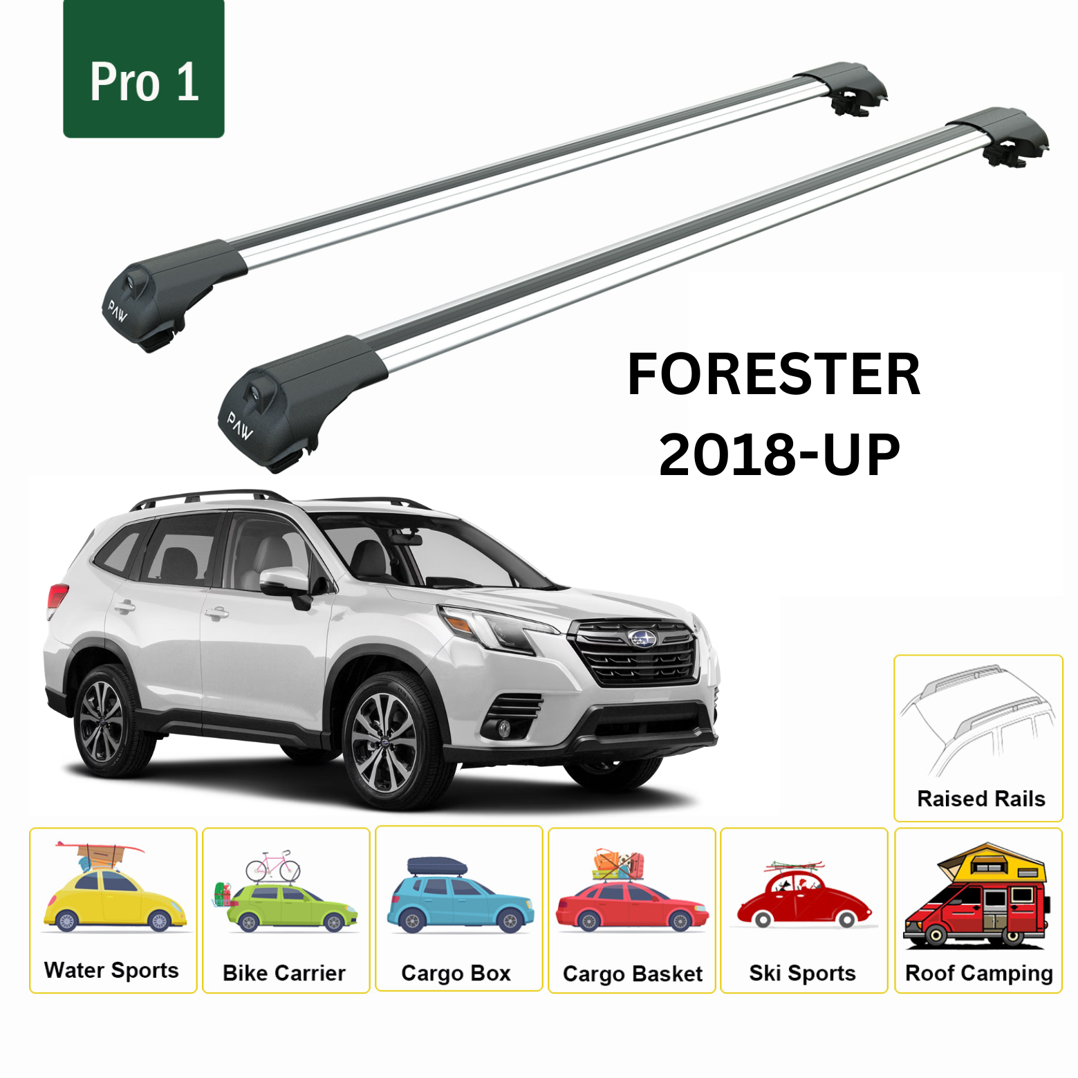 For Subaru Forester 2018-Up Roof Rack Cross Bars Metal Bracket Raised Rail Alu Silver For Subaru Forester 2018-Up Roof Rack Cross Bars Metal Bracket Raised Rail Alu Silver